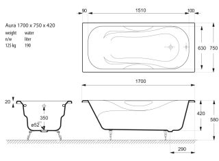 Ванна чугунная Vinsent Veron Aura VAU1707542 170x75см без отверстий для ручек